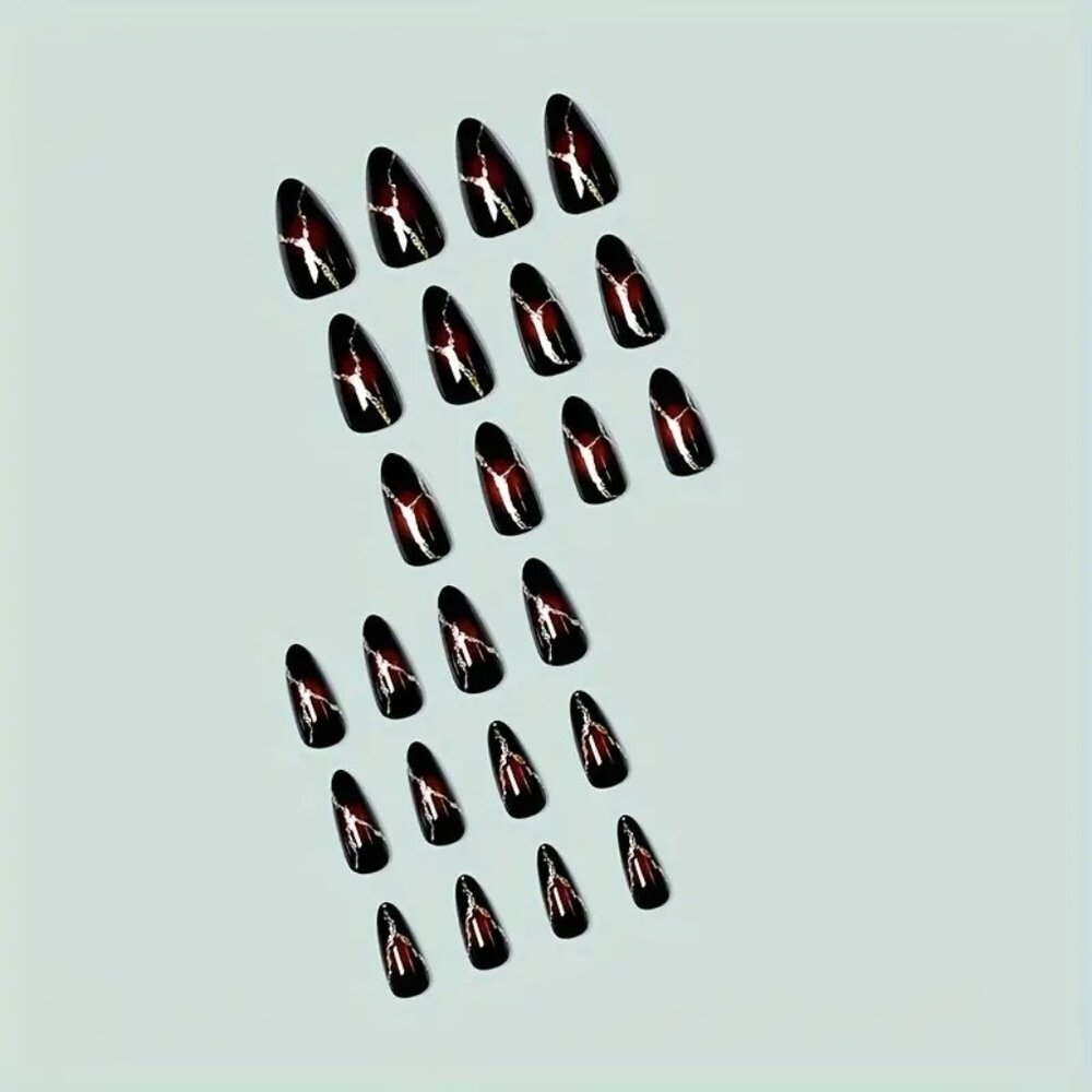 Nails Glitter Fake Press On 24 Glossy Goth Trendy Stylish Sexy Glam Dk Red Vamp - Picture 2 of 6
